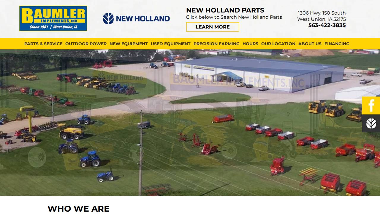 Baumler Implements INC website screenshot