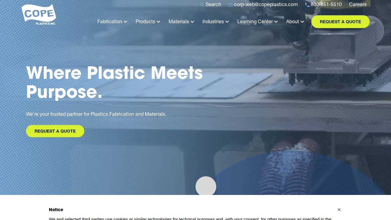 Cope Plastics INC website screenshot