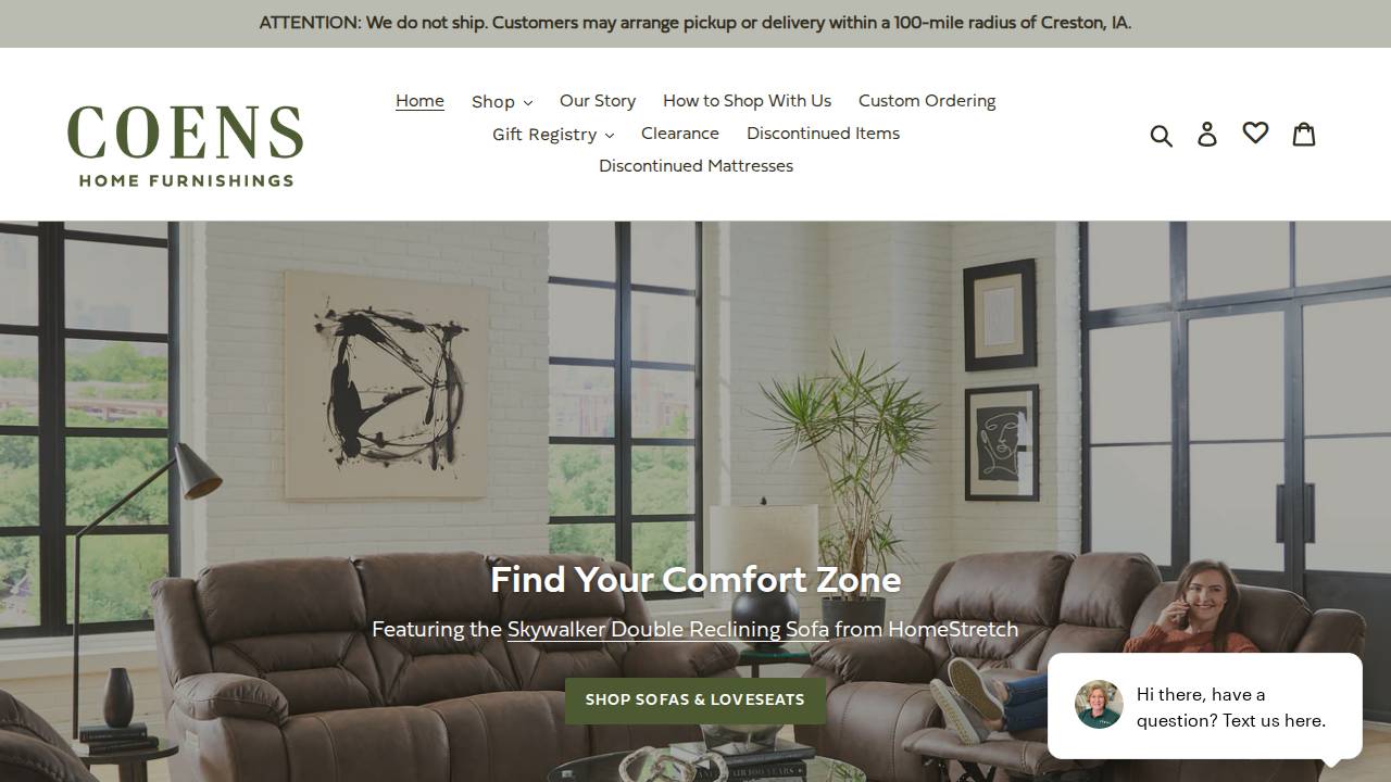 Coen's Furniture INC website screenshot