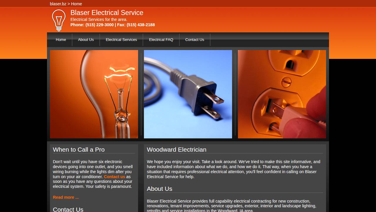 Blaser, Michael C; Blaser Electrical Serv website screenshot
