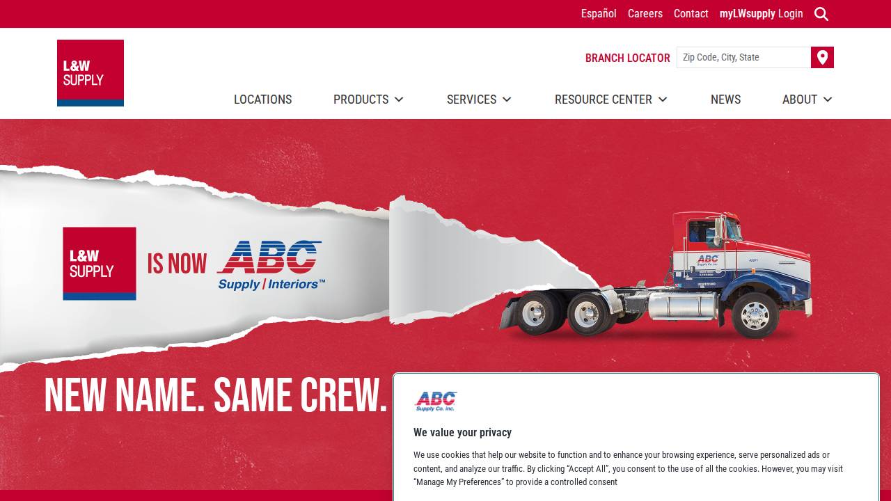 L & W Supply Corporation, M & S Drywall Supply website screenshot