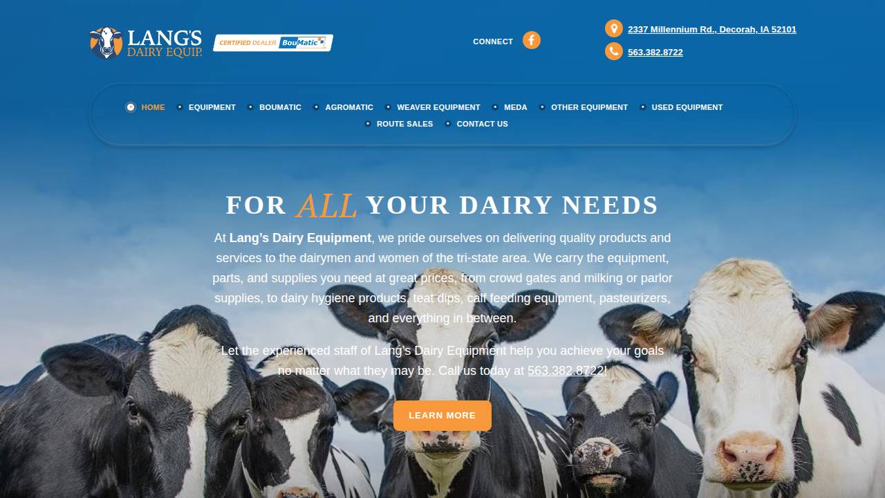 Langs Dairy Equipment INC website screenshot