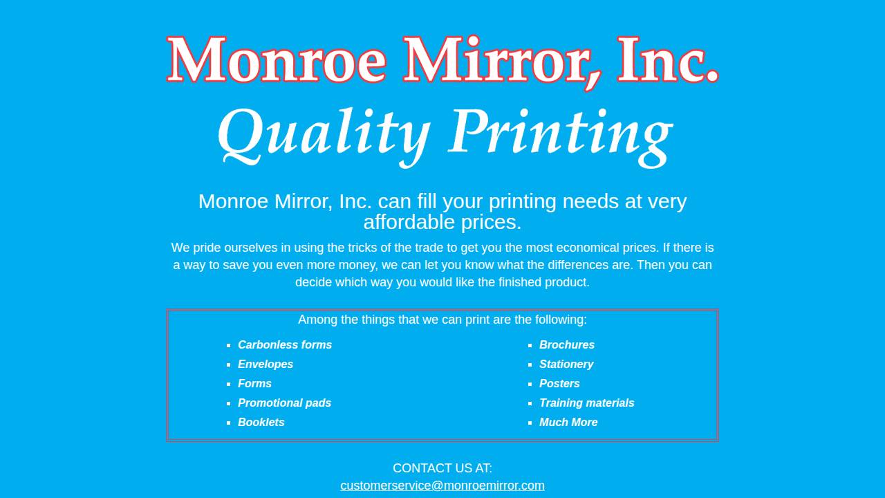 Monroe Mirror Inc, Monroe Mirror website screenshot