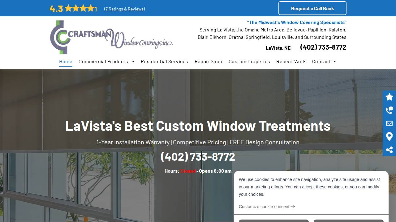 Craftsman Window Coverings INC website screenshot