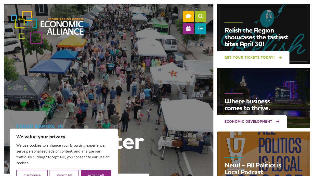 Cedar Rapids Metro Ecnmc Allnce website screenshot