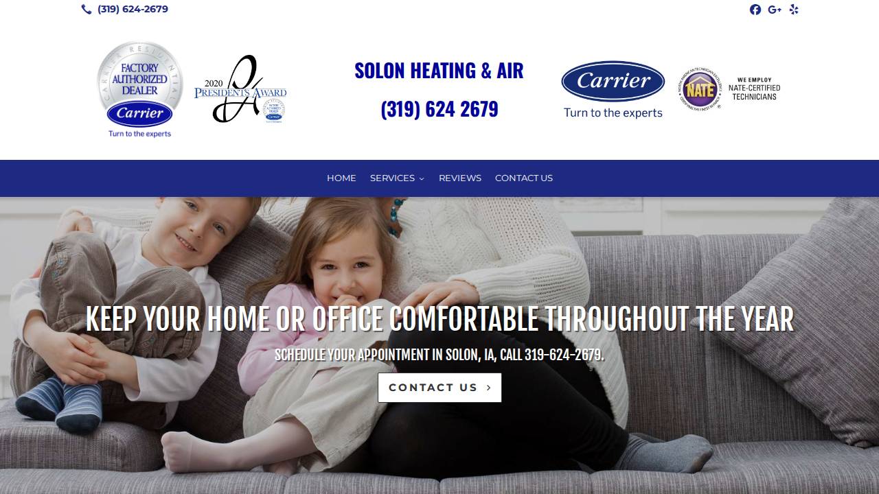 Solon Heating & AIR Conditioning website screenshot
