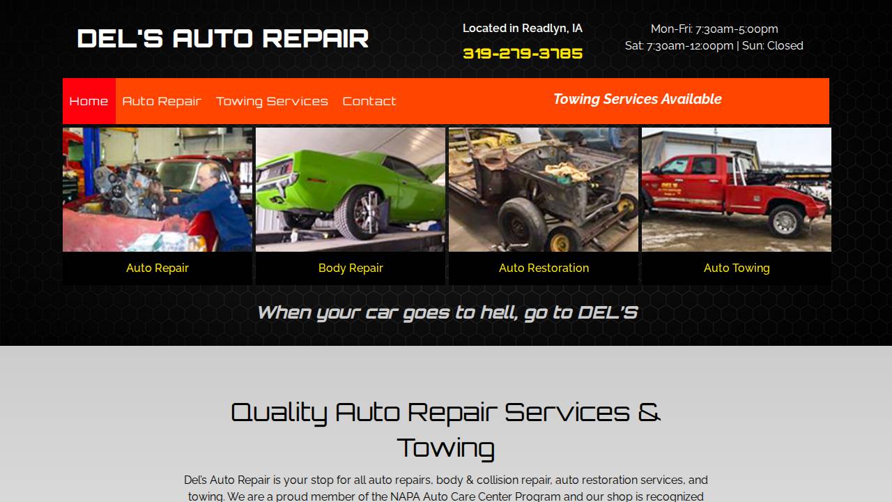 Del's Auto Repair INC website screenshot