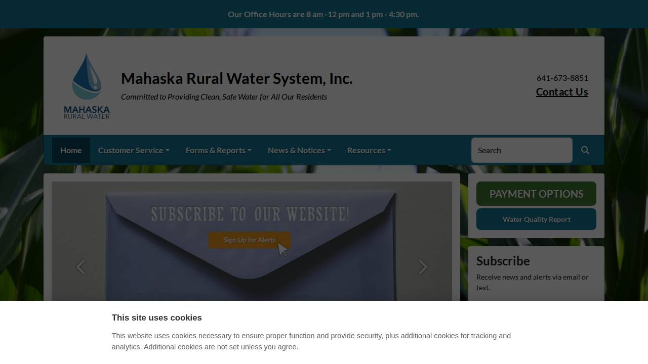Mahaska Rural Water System INC website screenshot