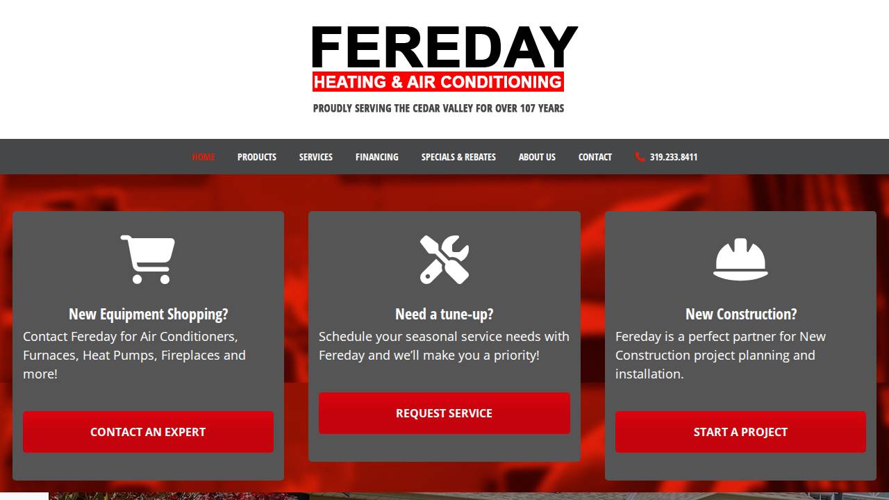 Fereday Heating Company website screenshot