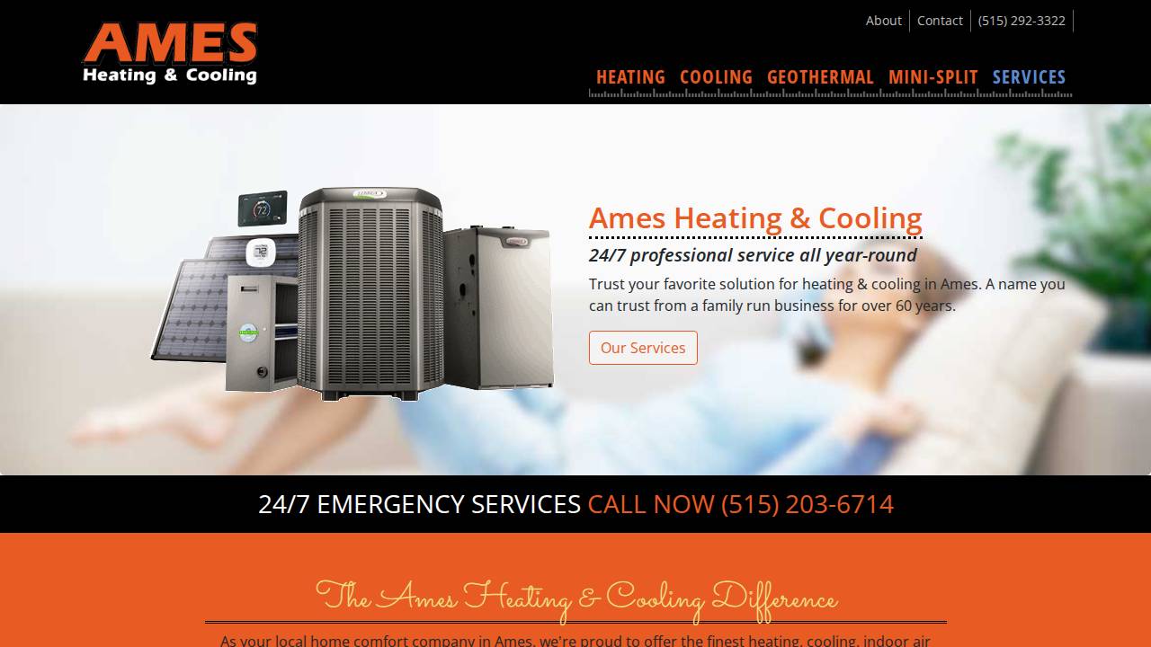 Ames Heating & Cooling INC website screenshot