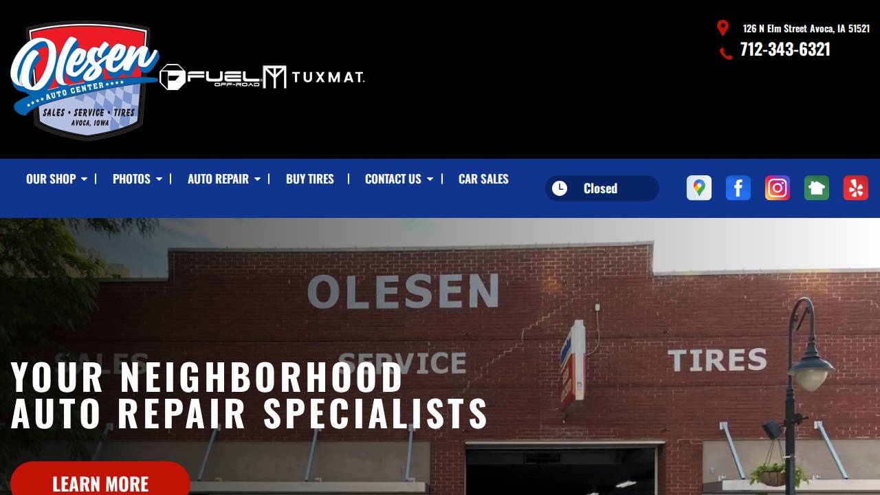 Olesen Auto Center INC website screenshot