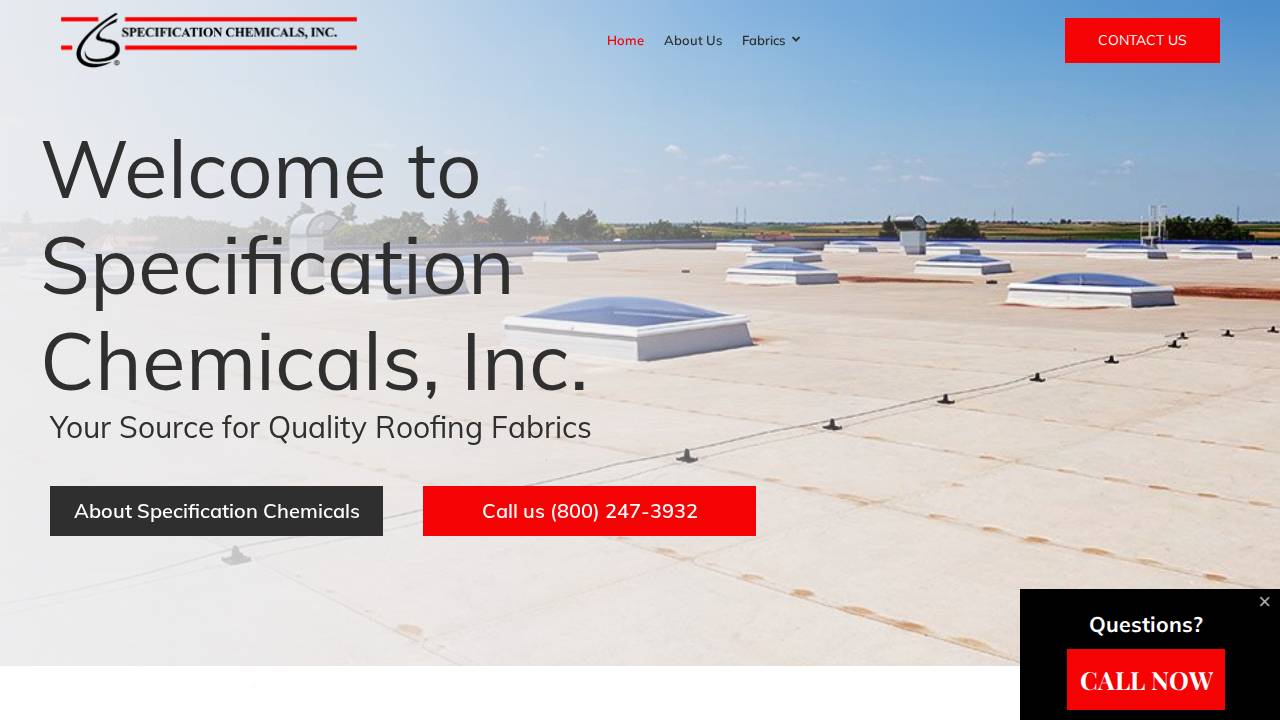Specification Chemicals INC website screenshot