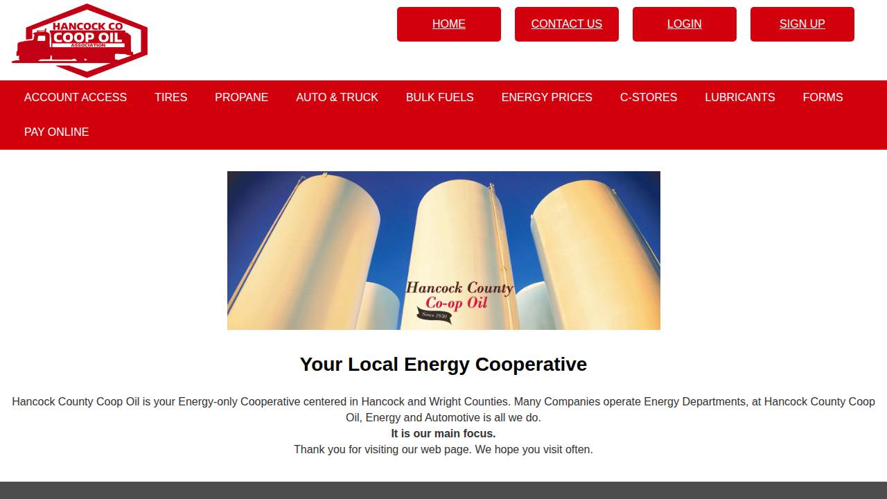 Hancock County Coop OIL Association, Hancock County Cooperative OIL Association website screenshot