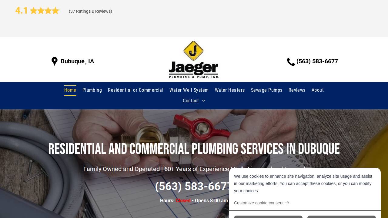 Jaeger Plumbing & Pump INC website screenshot