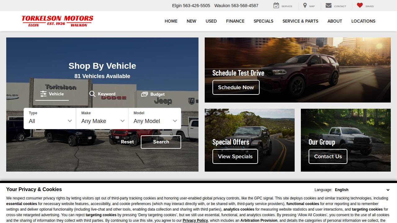 Torkelson Motors, Inc; Torkelson Motors INC website screenshot