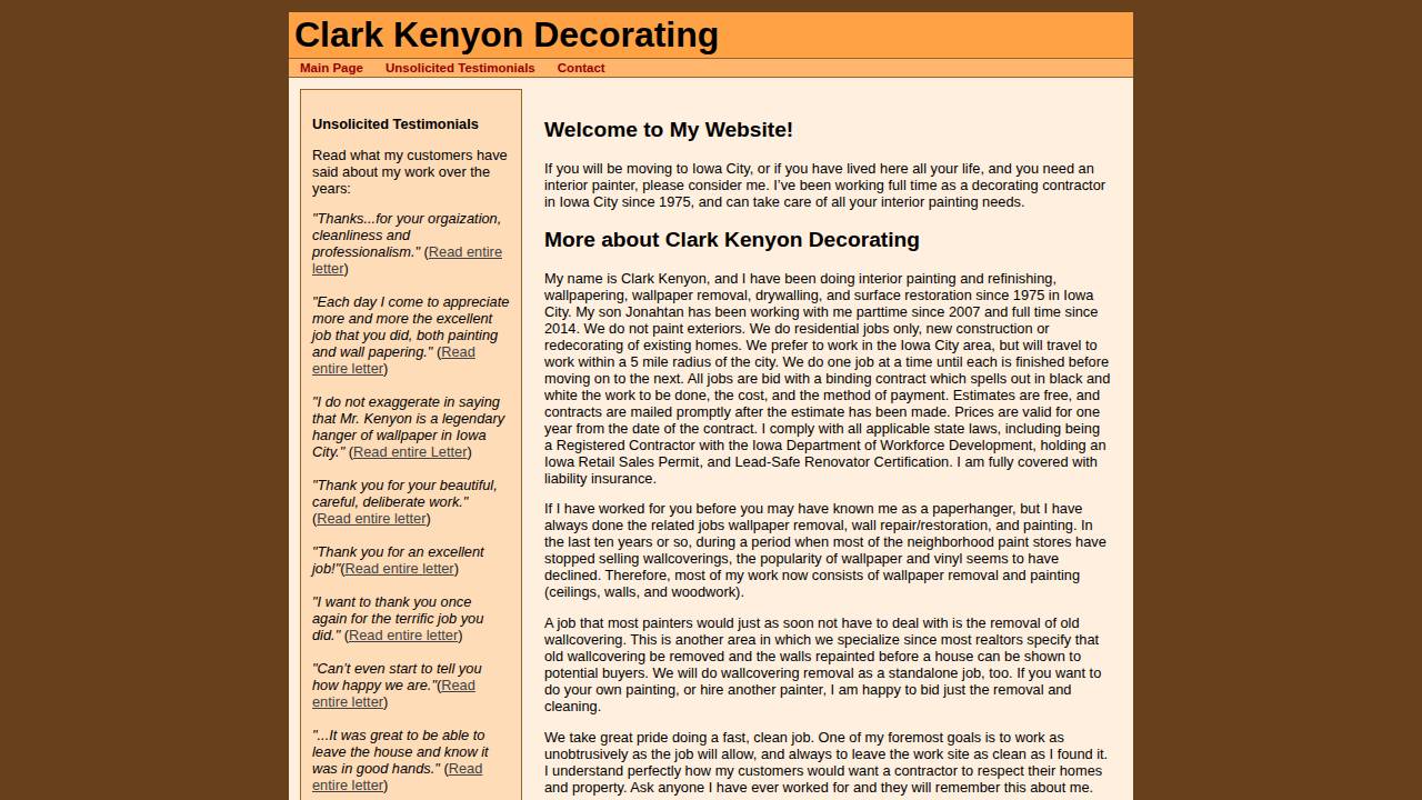 Kenyon, W; Clark Kenyon Decorating website screenshot