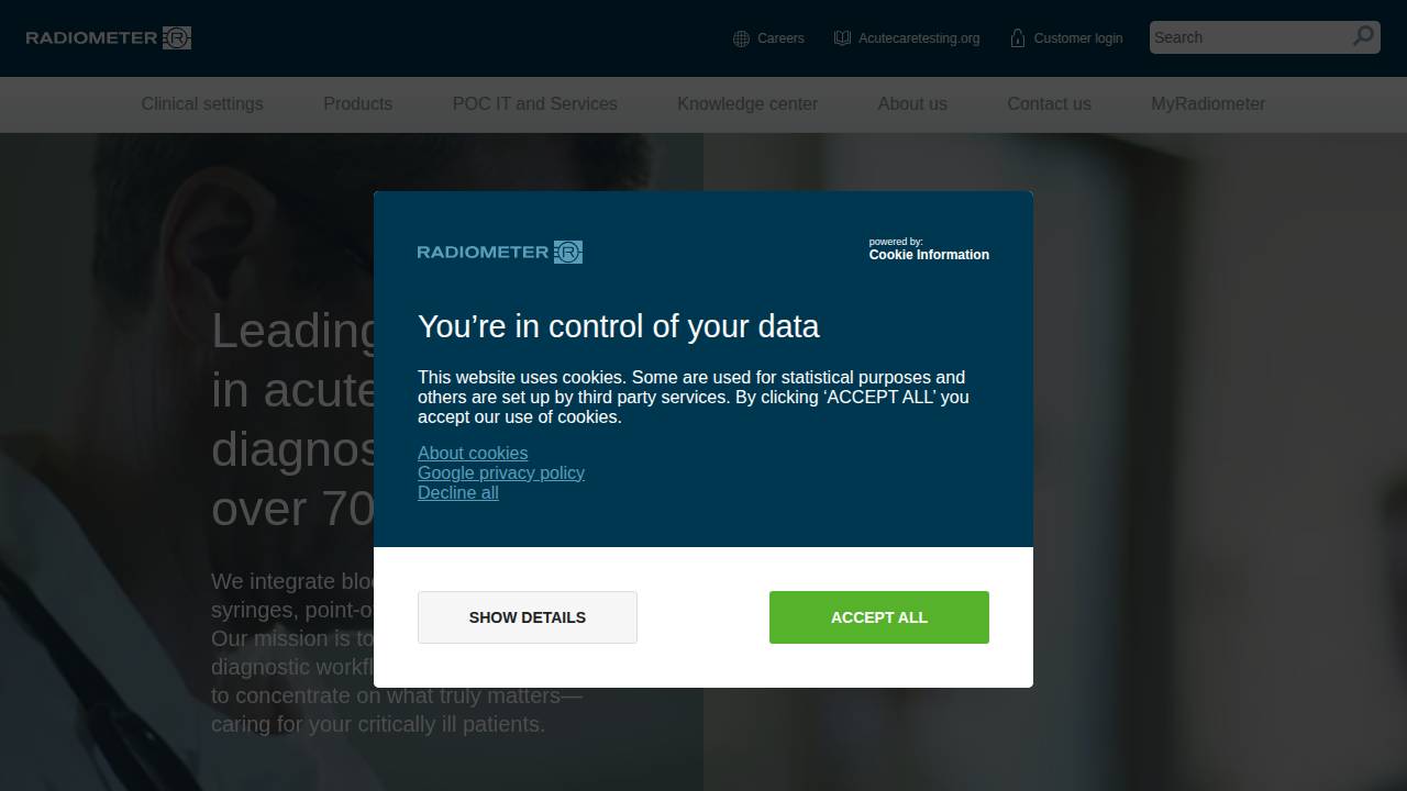 Radiometer America INC website screenshot