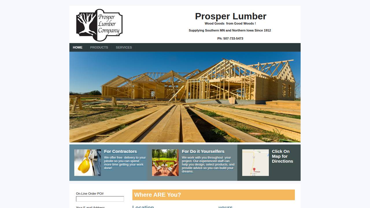 Prosper Lumber Company; Prosper Lumber Co,inc website screenshot