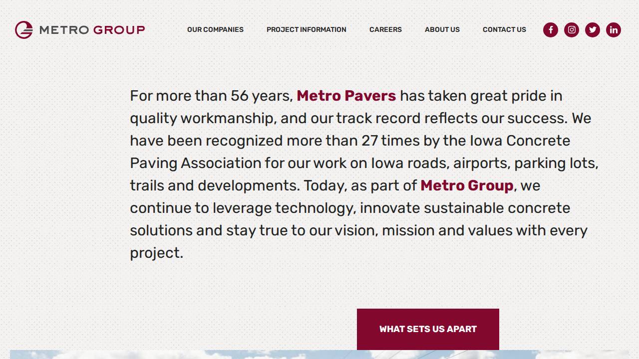Metro Pavers INC website screenshot