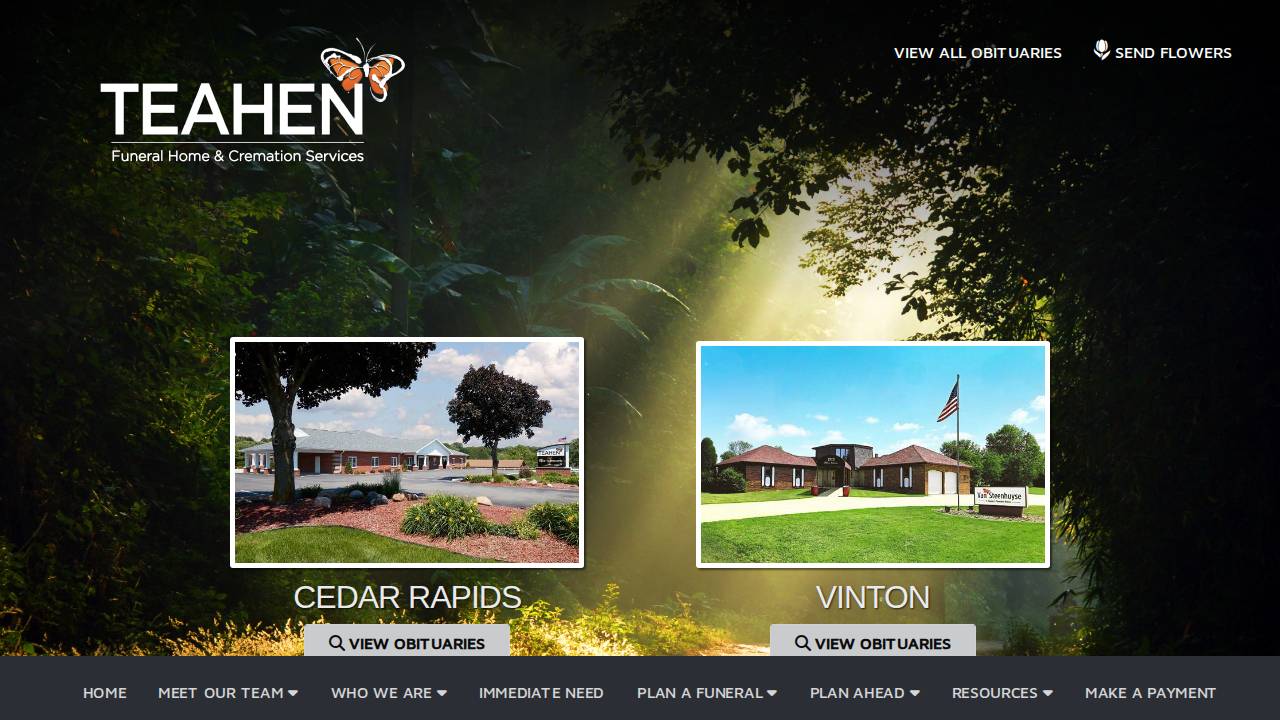 Teahen Funeral Home Inc, Teahen Funeral Home website screenshot