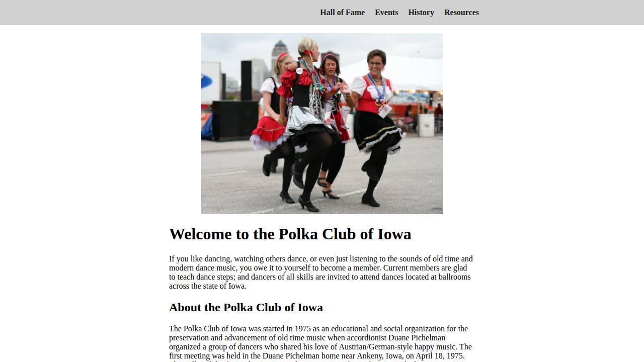 Polka Club OF Iowa- Eastern Chapter website screenshot