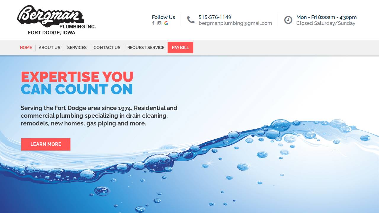 Bergman Plumbing INC website screenshot