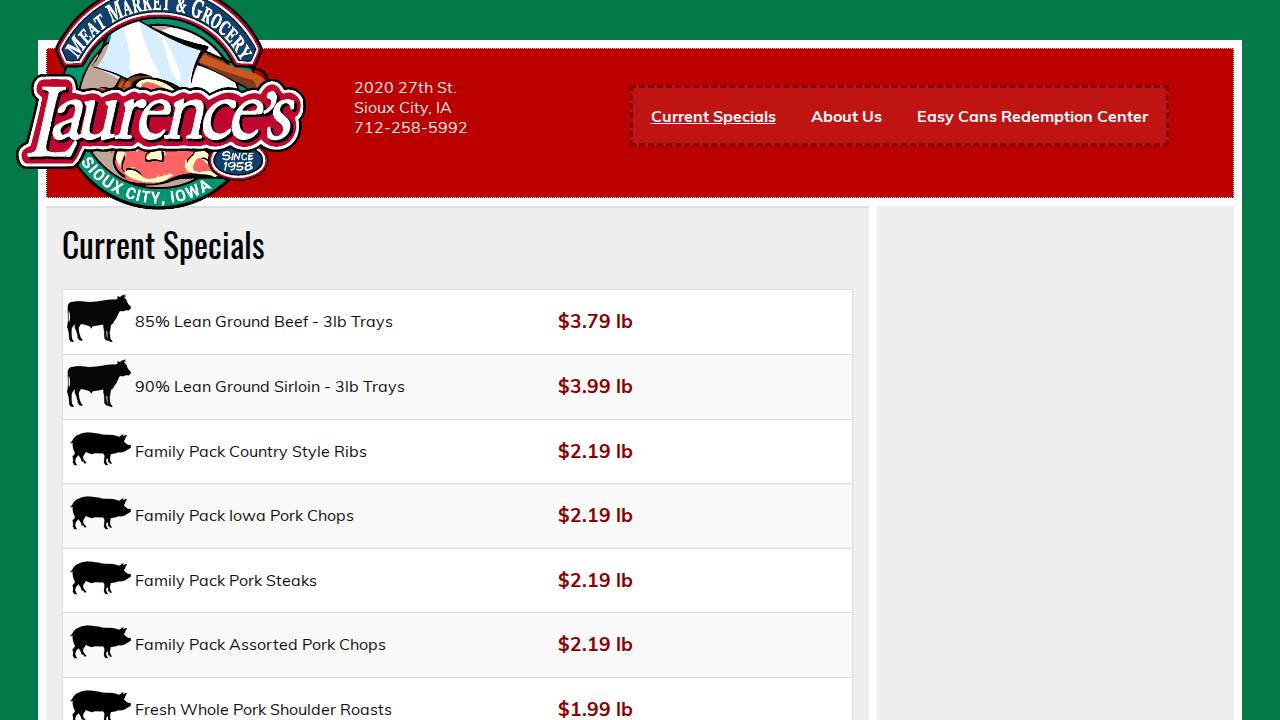 Lenfred Inc, Laurences Foods, Laurences Food website screenshot