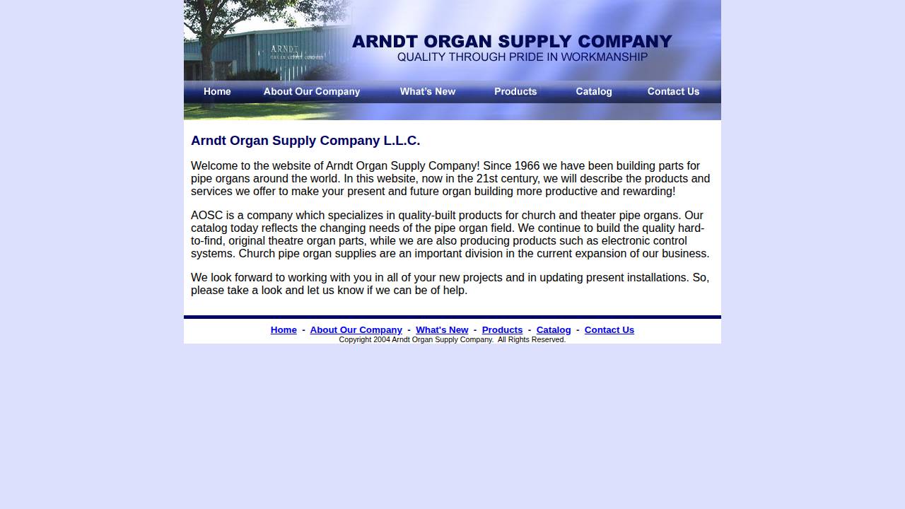 Arndt, Robert E; Arndt Organ Supply Company website screenshot