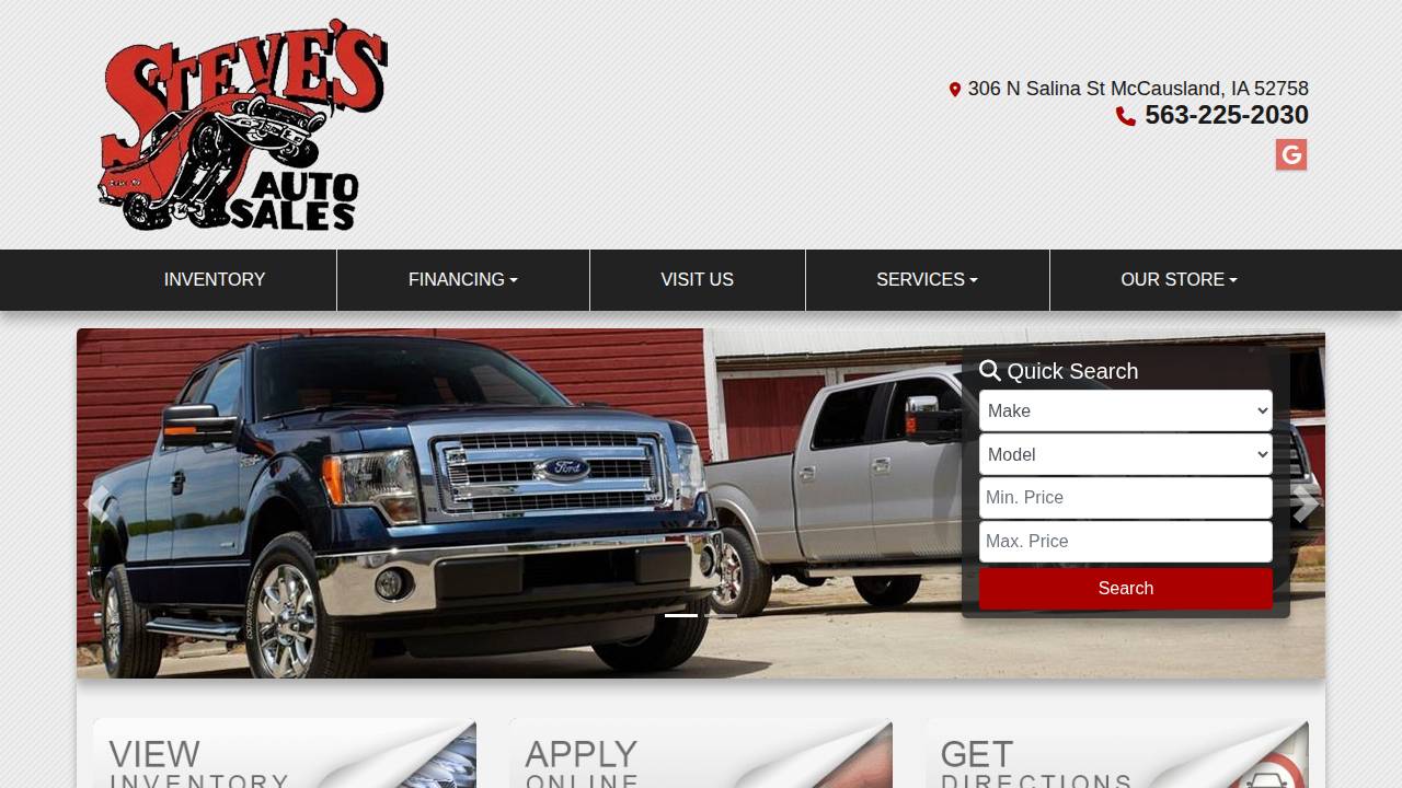 Steve's Auto Sales INC website screenshot