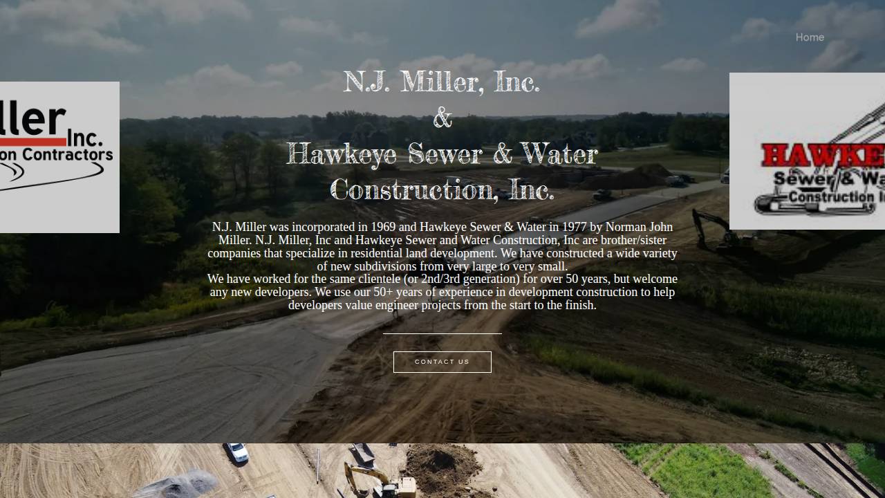 Hawkeye Sewer & Water Construction INC website screenshot