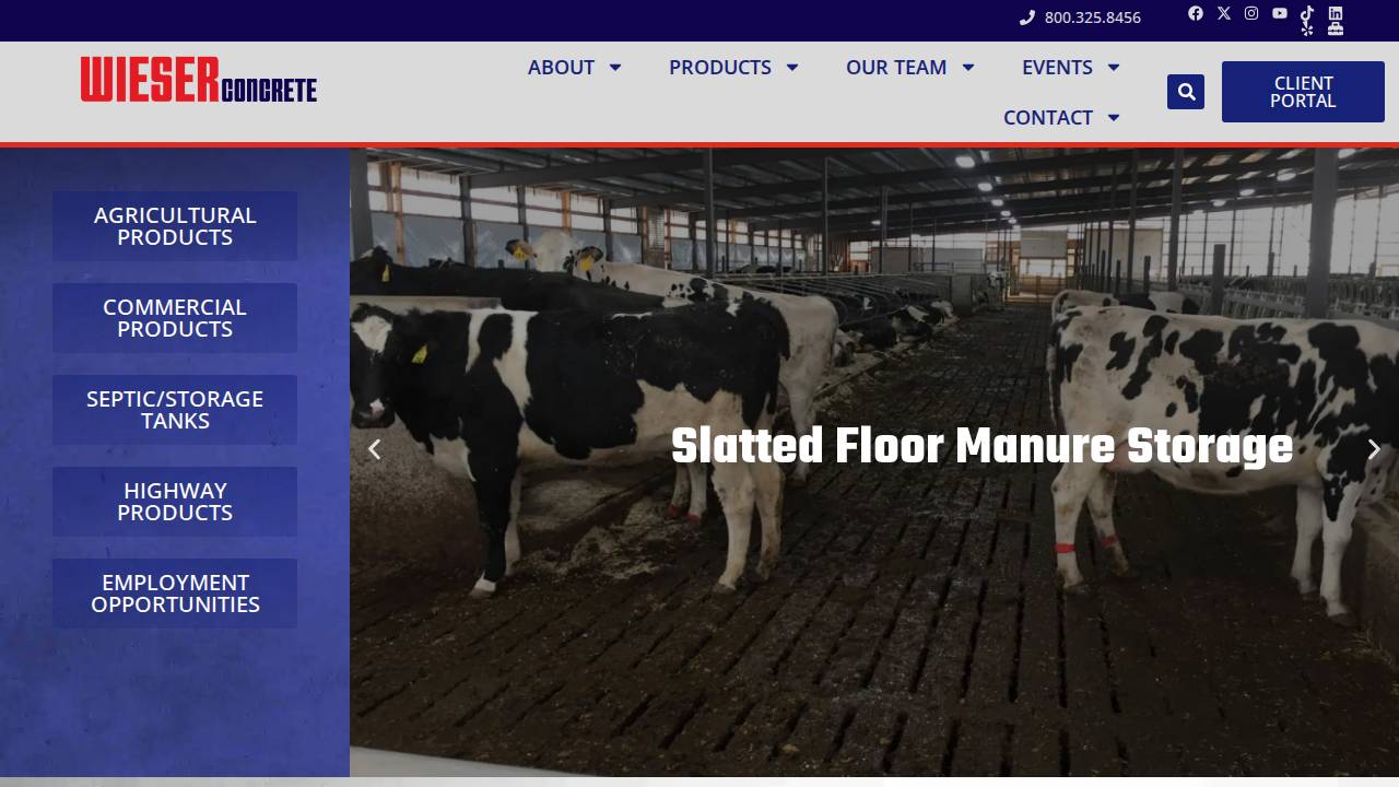 Wieser Concrete Products INC website screenshot