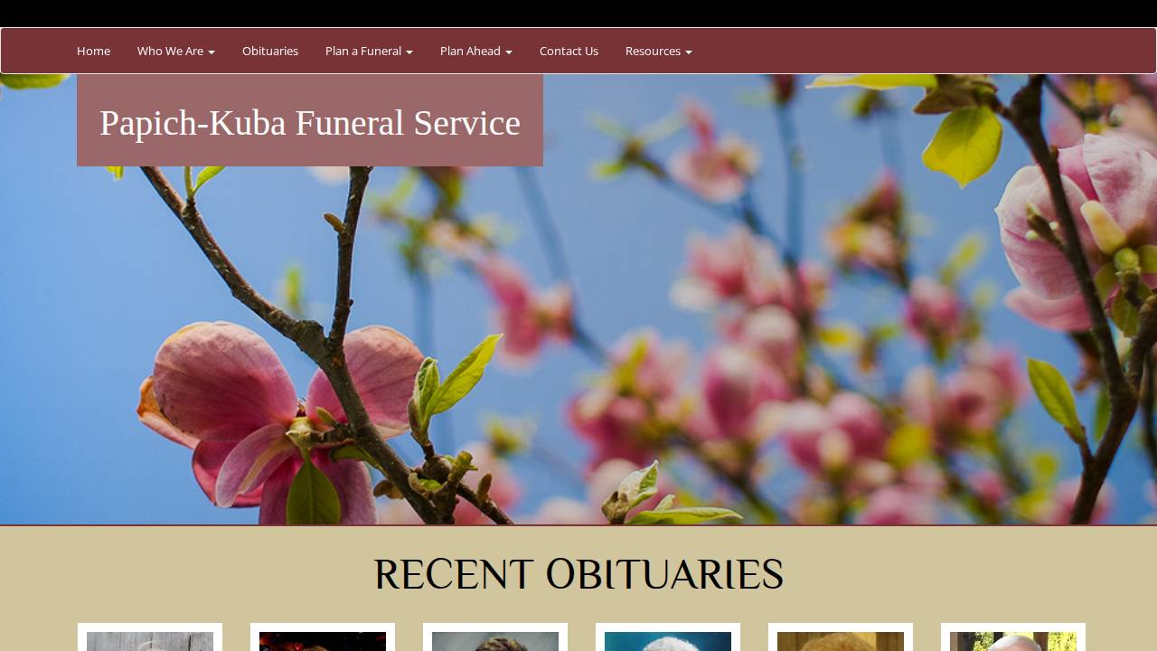 Papich-kuba Funeral Service Inc, Papich Kuba Funeral Homes website screenshot