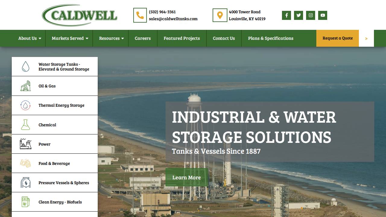 Caldwell Tanks INC website screenshot