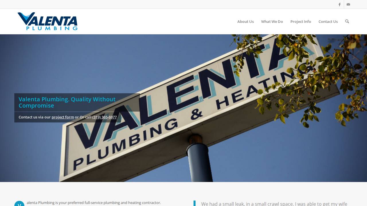 Valenta Plumbing & Heating INC website screenshot