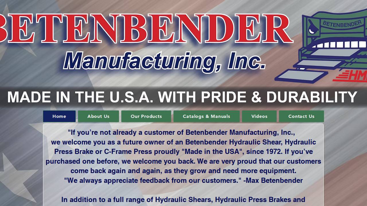 Betenbender MFG Inc, Betenbender MFG website screenshot