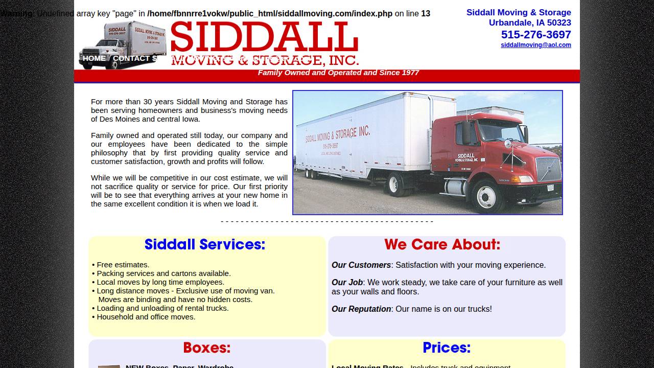 Siddall Moving & Storage INC website screenshot