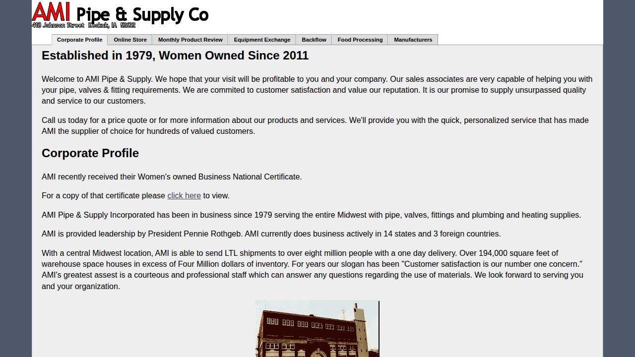 AMI Pipe & Supply CO website screenshot
