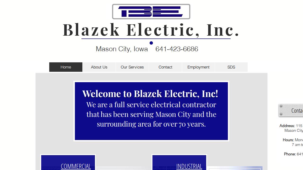 Blazek Electric INC website screenshot