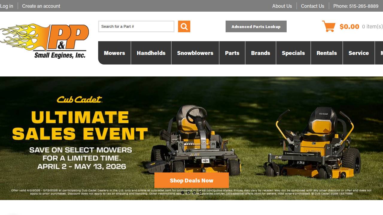 P & P Small Engines INC website screenshot