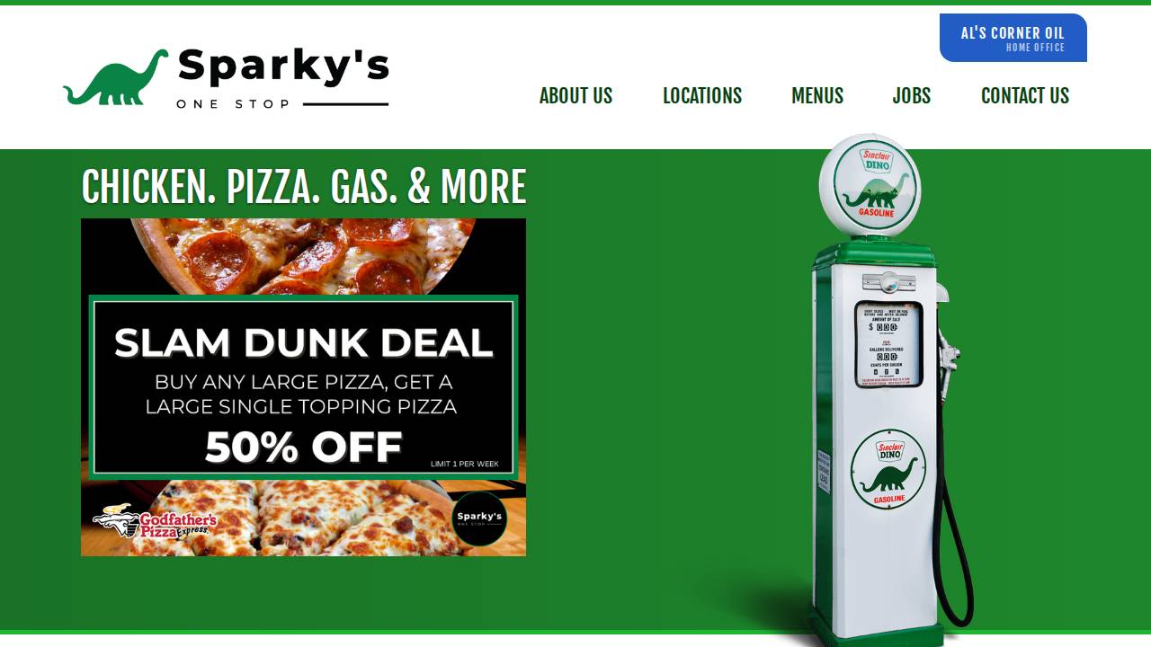 Al's Corner OIL CO, Al's Corner OIL Co., Sparky's ONE Stop website screenshot