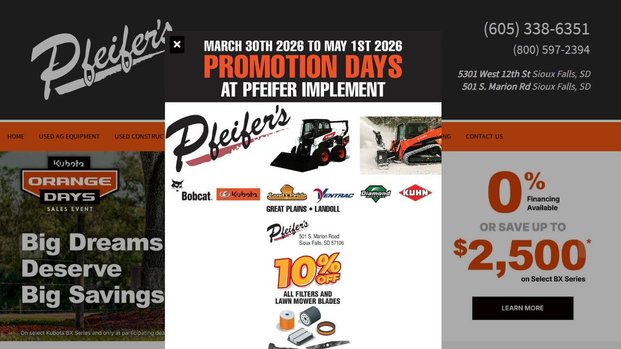 Pfeifer Implement CO Inc, Pfeifer Implement website screenshot