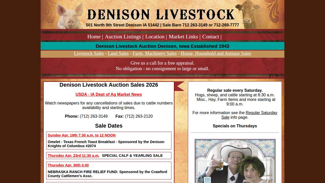 Denison Livestock Auction INC website screenshot