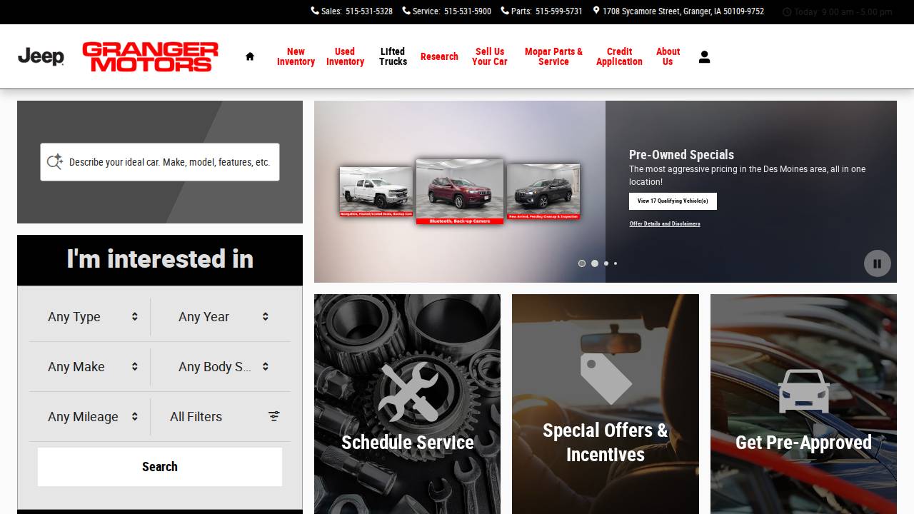 Granger Motors INC website screenshot