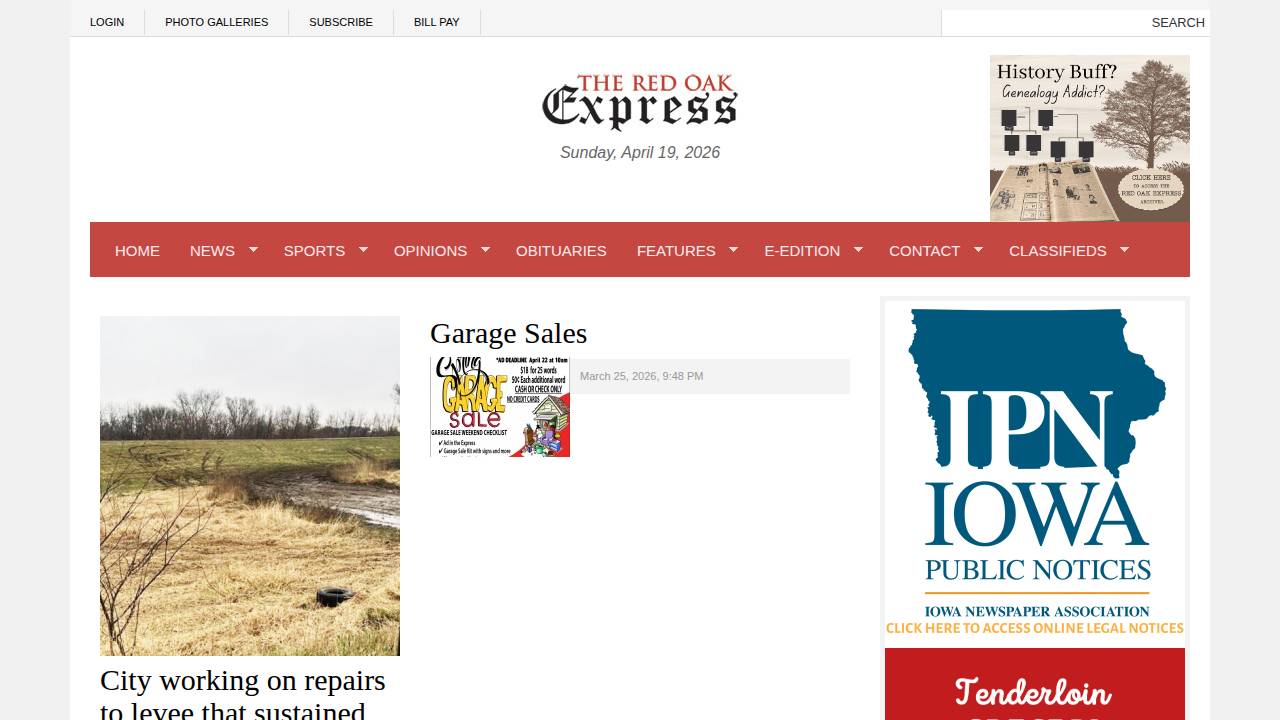 Southwest Iowa Publishing Company, RED OAK Express THE website screenshot