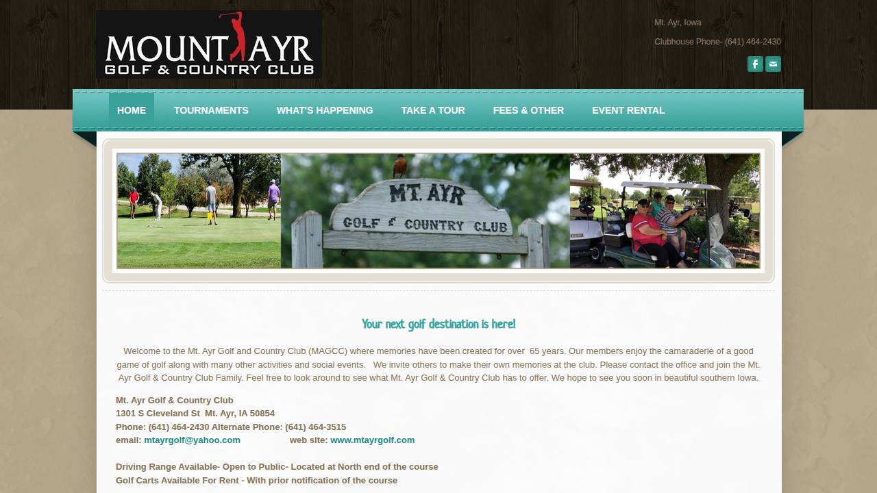 Mount AYR Golf & Country Club website screenshot