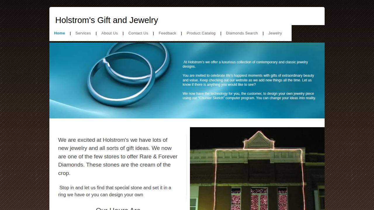 Holstroms Lmtd, Holstrom's Gift & Jewelry website screenshot