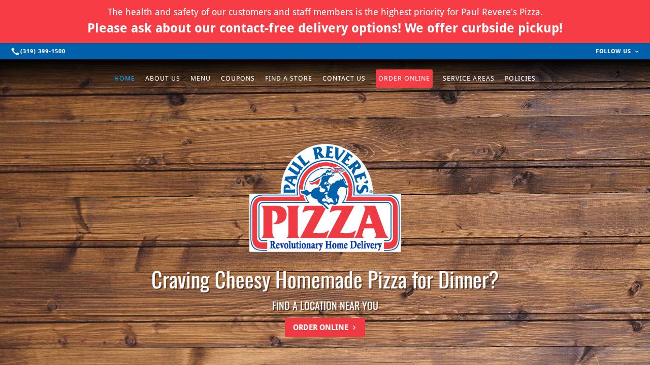Paul Reveres Pizza website screenshot