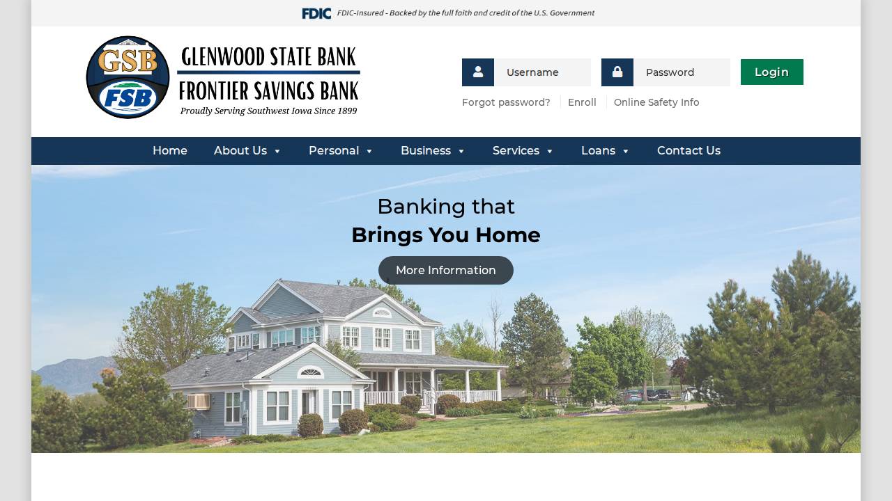 Glenwood State Bank website screenshot