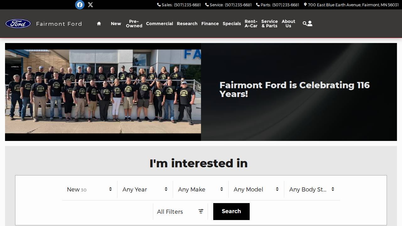 Park Motor Company, Fairmont Ford website screenshot