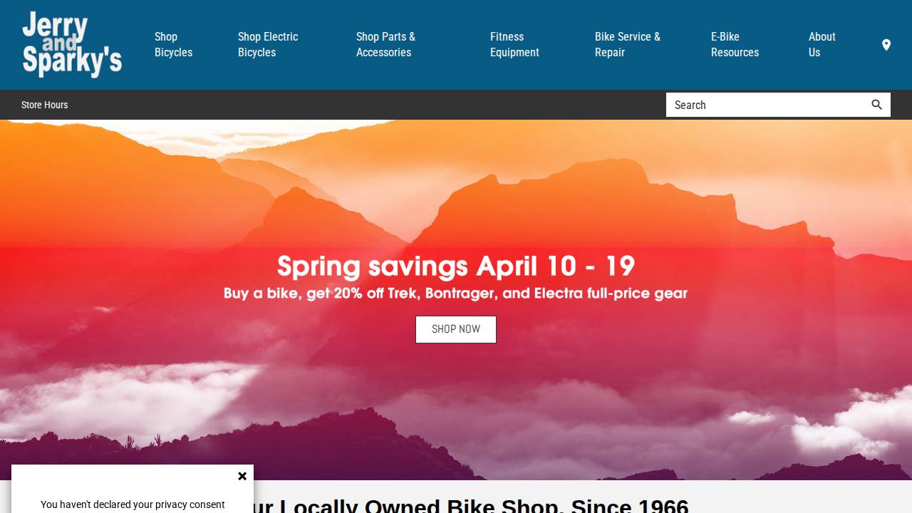 Jerry & Sparkys Bicycle Shop Inc website screenshot